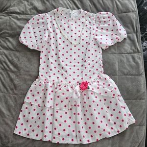 Vintage Kids White Dress with Pink Polka Dots